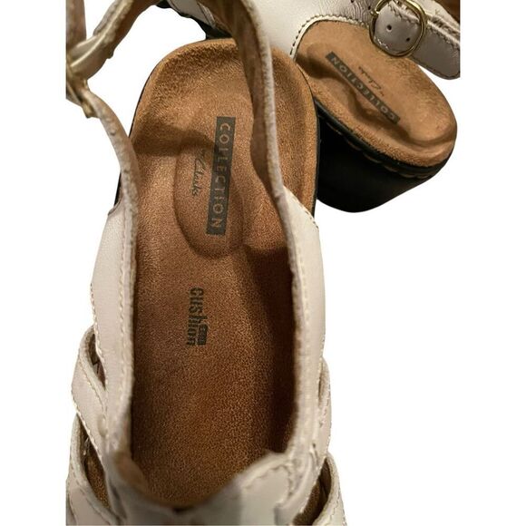 Clarks Collection Womens White Lexi Marigold Leather Wedge Sandals Size 7 - Picture 8 of 9